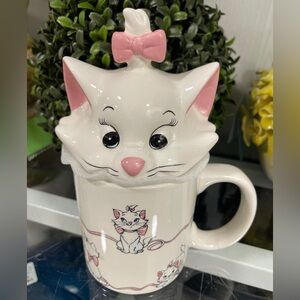 Disney Marie the Aristocats Pink & White Ceramic Coffee Mug w/Marie Head Lid NWT